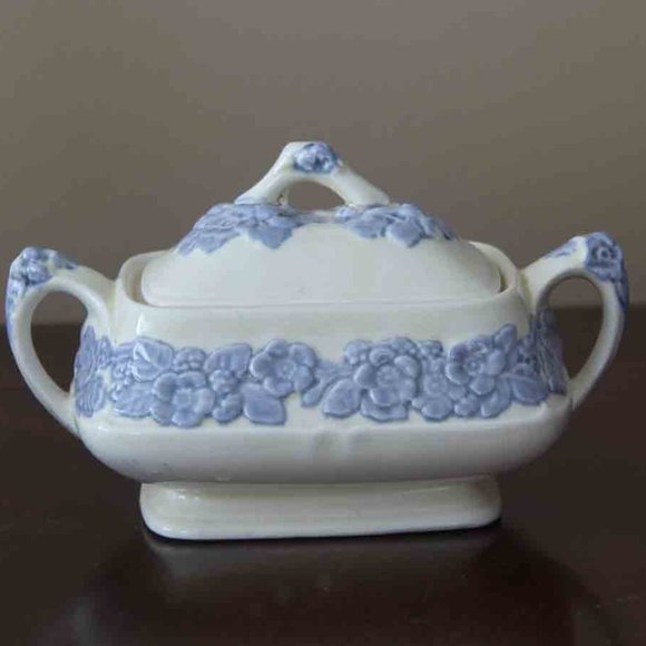 Crown Ducal Gainsborough England Sugar Bowl Blue Ivory 749657 Porcelain Floral - Picture 2 of 3
